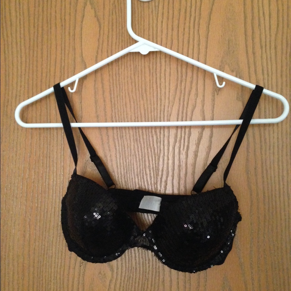 sequin black bra